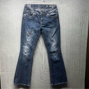 Miss Me Signature Bootcut Jeans Size 28 Distressed Fleur De Lis Sequin Inseam 29